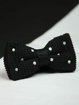 Black Base with White Polka Dots Knitted Bow Tie - TOSSIDO