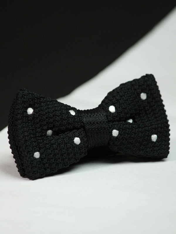 Black Base with White Polka Dots Knitted Bow Tie - TOSSIDO