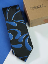 Black & Blue abstract necktie in woven microfiber, close-up