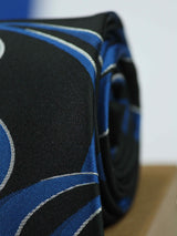 Black & Blue abstract necktie in woven microfiber, tied view