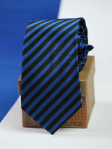 Black & Blue stripe necktie in woven microfiber, close-up