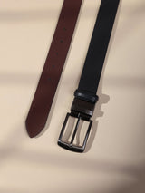 Black & Burgundy Textured Reversible Leather Belt - TOSSIDO