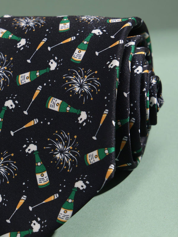Black Champagne Printed Necktie - TOSSIDO