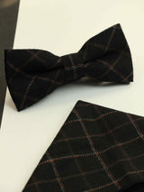 Black Check Bowtie & Pocket Square Set - TOSSIDO
