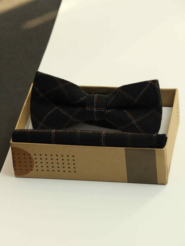 Black Check Bowtie & Pocket Square Set - TOSSIDO