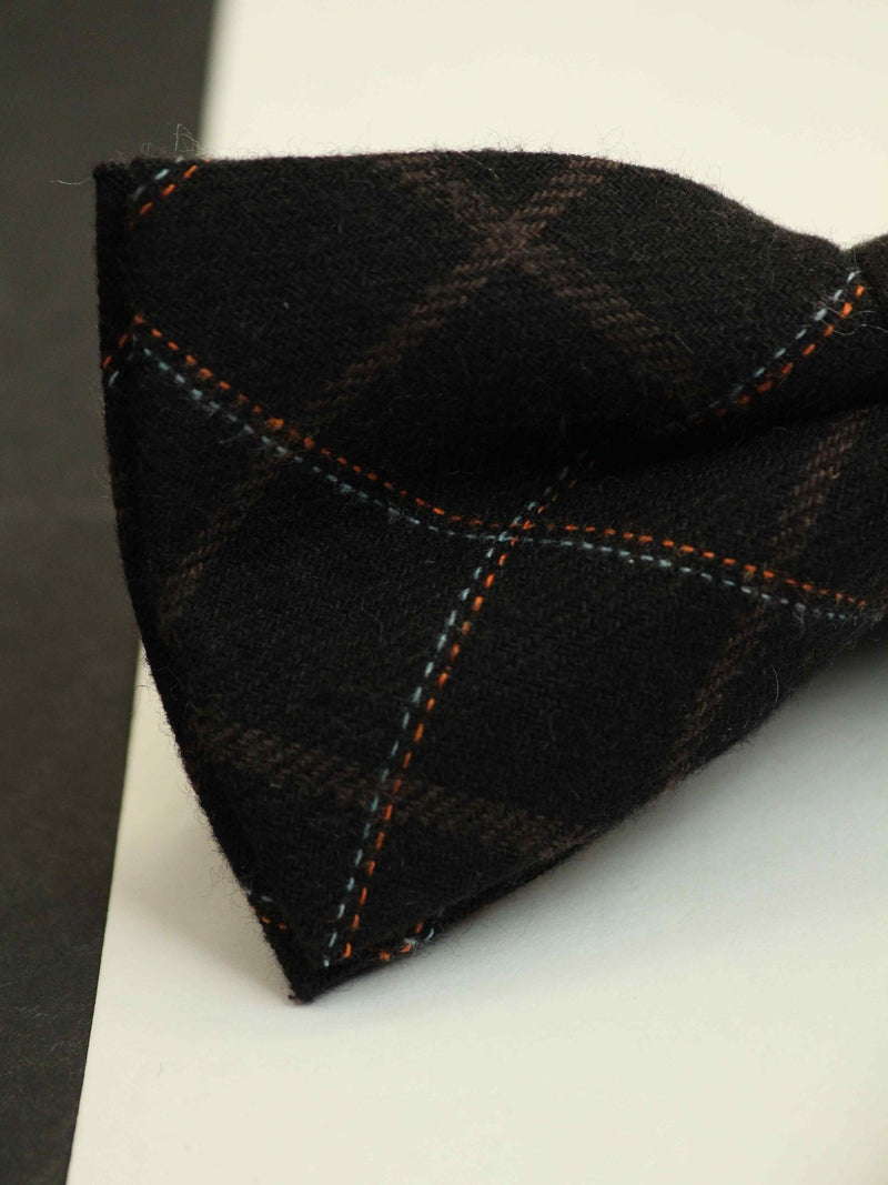 Black Check Bowtie & Pocket Square Set - TOSSIDO