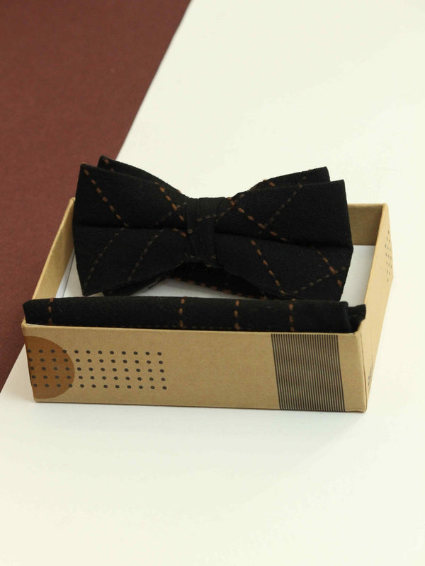 Black Check Bowtie & Pocket Square Set - TOSSIDO
