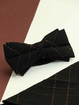 Black Check Bowtie & Pocket Square Set - TOSSIDO