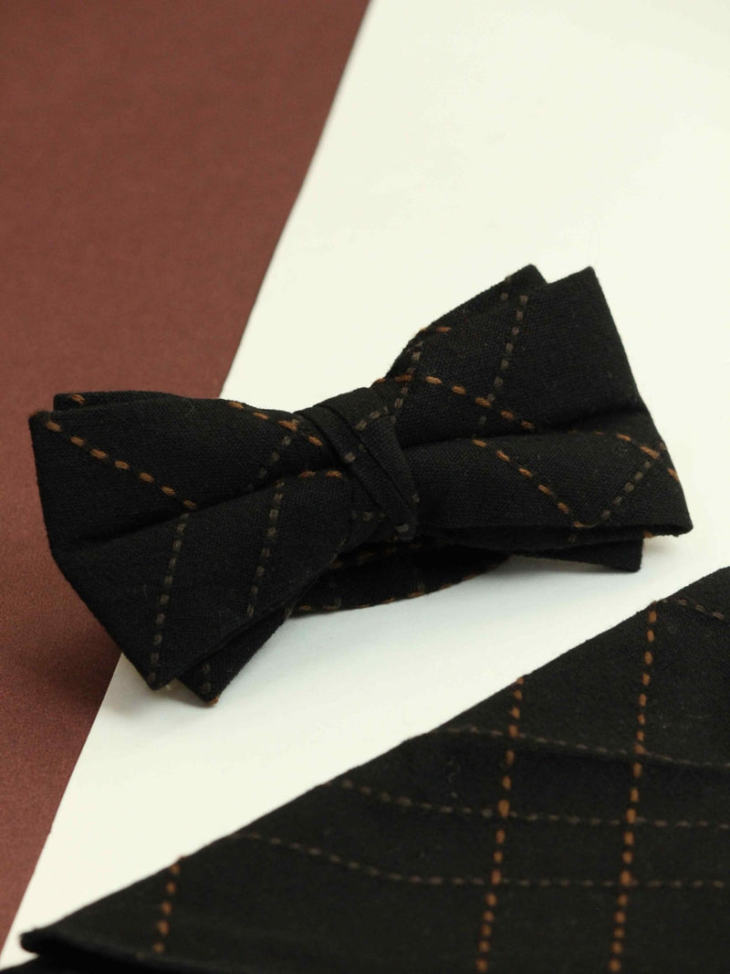 Black Check Bowtie & Pocket Square Set - TOSSIDO