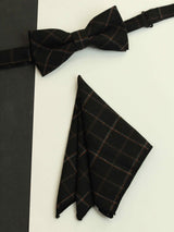 Black Check Bowtie & Pocket Square Set - TOSSIDO