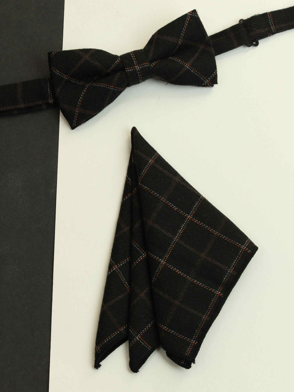 Black Check Bowtie & Pocket Square Set - TOSSIDO
