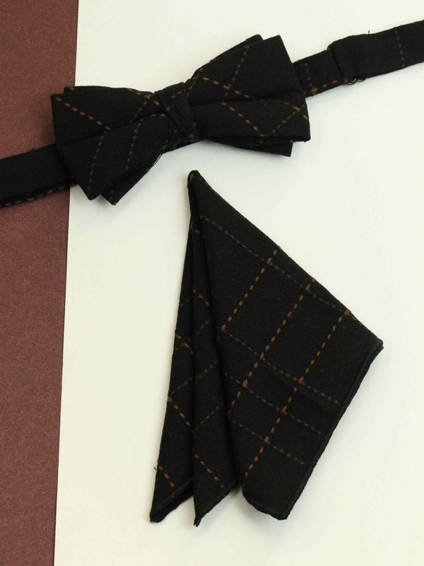 Black Check Bowtie & Pocket Square Set - TOSSIDO