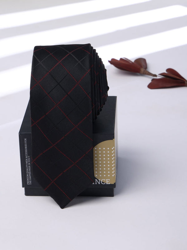 Black Check Skinny Necktie - TOSSIDO