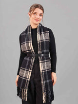 Black Check Woolen Muffler - TOSSIDO