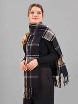 Black Check Woolen Muffler - TOSSIDO