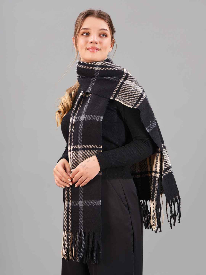 Black Check Woolen Muffler - TOSSIDO