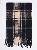 Black Check Woolen Muffler - TOSSIDO
