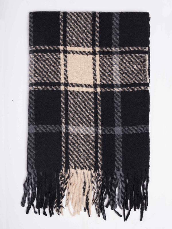 Black Check Woolen Muffler - TOSSIDO