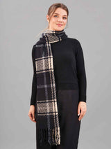 Black Check Woolen Muffler - TOSSIDO