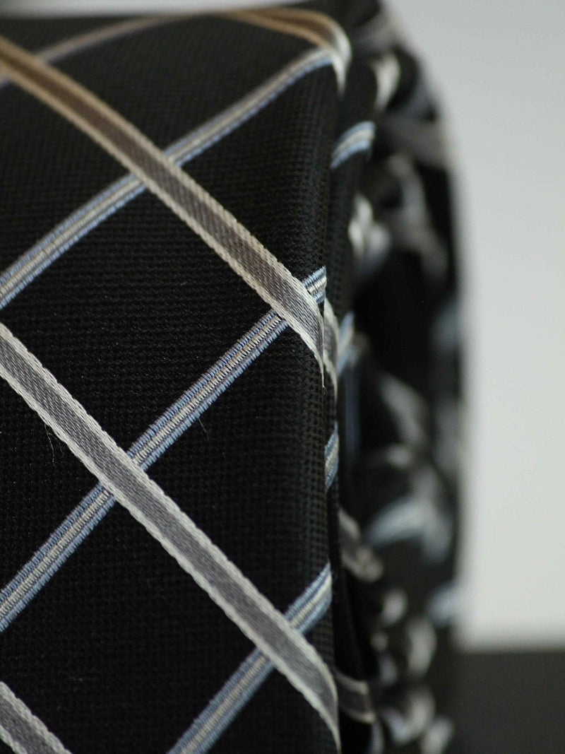Black Check Woven Silk Necktie - TOSSIDO