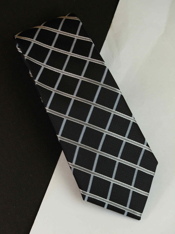 Black Check Woven Silk Necktie - TOSSIDO