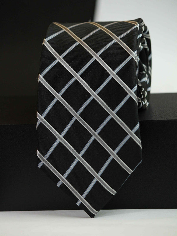 Black Check Woven Silk Necktie - TOSSIDO