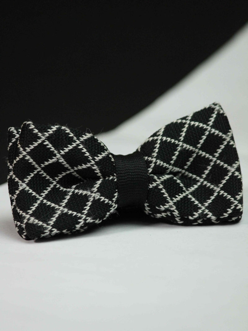 Black Checkered Knitted Bow Tie - TOSSIDO