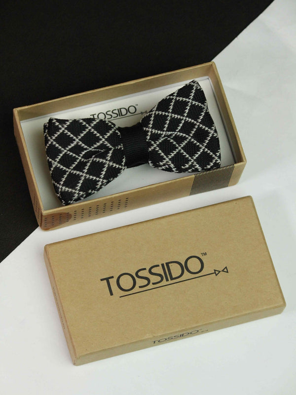 Black Checkered Knitted Bow Tie - TOSSIDO