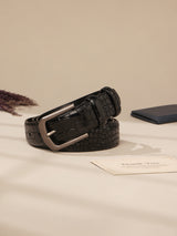 Black Crocodile Textured Leather Belt