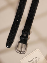 Black Crocodile Textured Leather Belt