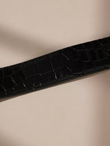 Black Crocodile Textured Leather Belt - TOSSIDO