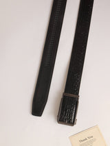 Black Crocodile Textured No-Hole Men's Belt - TOSSIDO