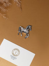 Black Crystal Prancing Horse Brooch - TOSSIDO
