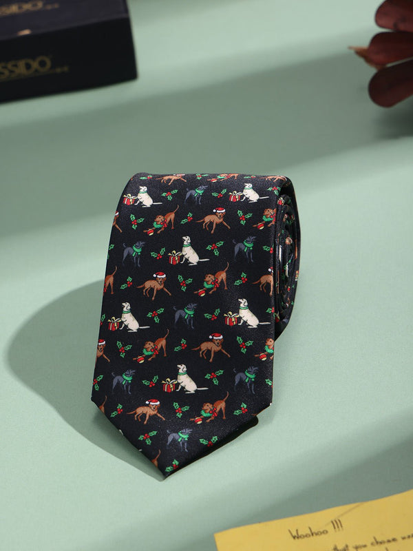 Black Dog Printed Necktie - TOSSIDO