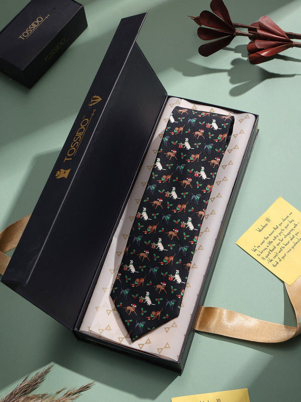 Black Dog Printed Necktie - TOSSIDO