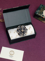 Black Enamel Pearl Camellia Brooch - TOSSIDO