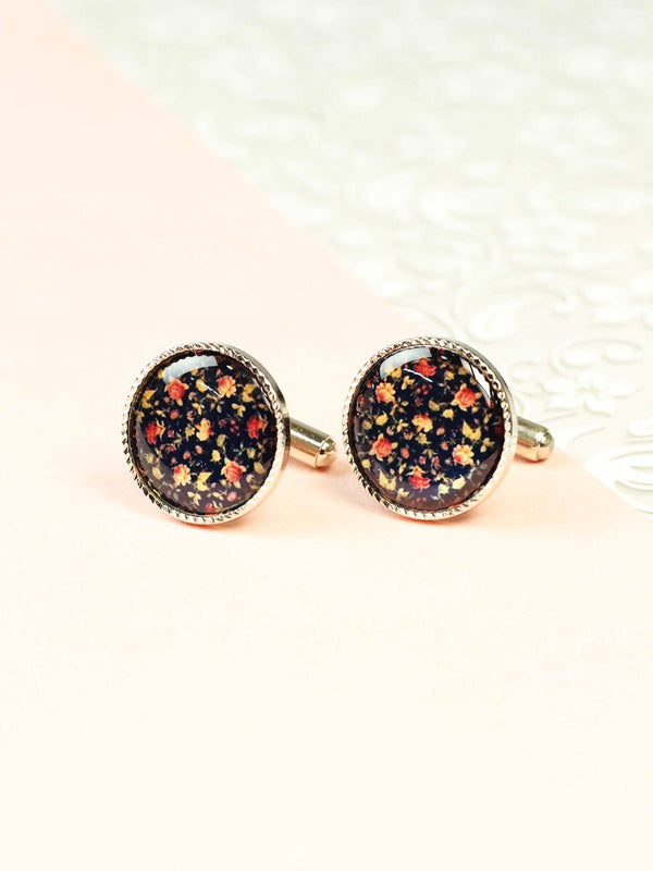 Black Floral Cufflink - TOSSIDO