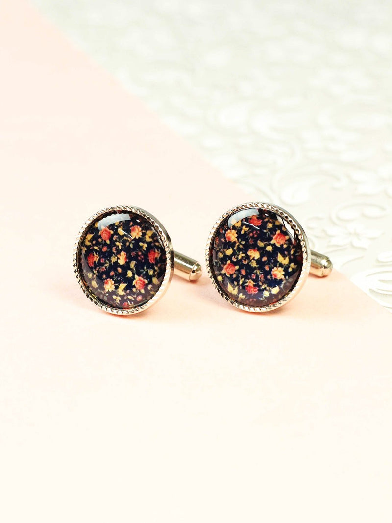 Black Floral Cufflink - TOSSIDO
