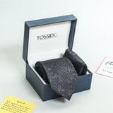 Black Floral Necktie & Pocket Square Giftset - TOSSIDO