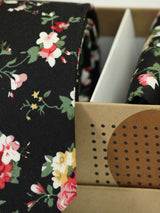 Black Floral Necktie & Pocket Square Giftset - TOSSIDO