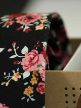 Black Floral Necktie & Pocket Square Giftset - TOSSIDO