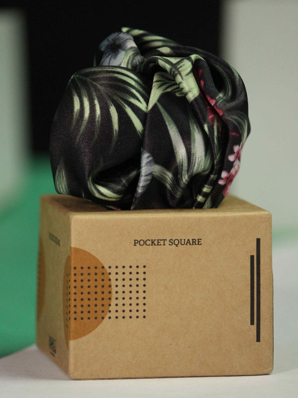 Black Floral Pocket Square - TOSSIDO