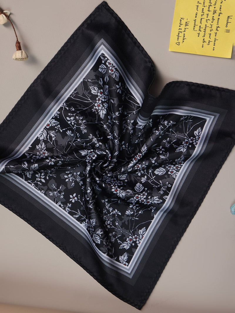 Black Floral Pocket Square - TOSSIDO