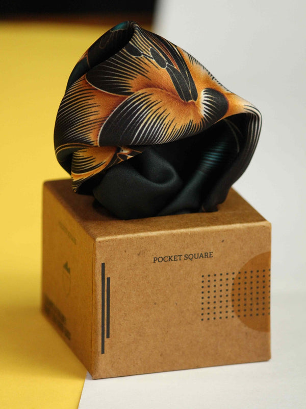 Black Floral Pocket Square - TOSSIDO