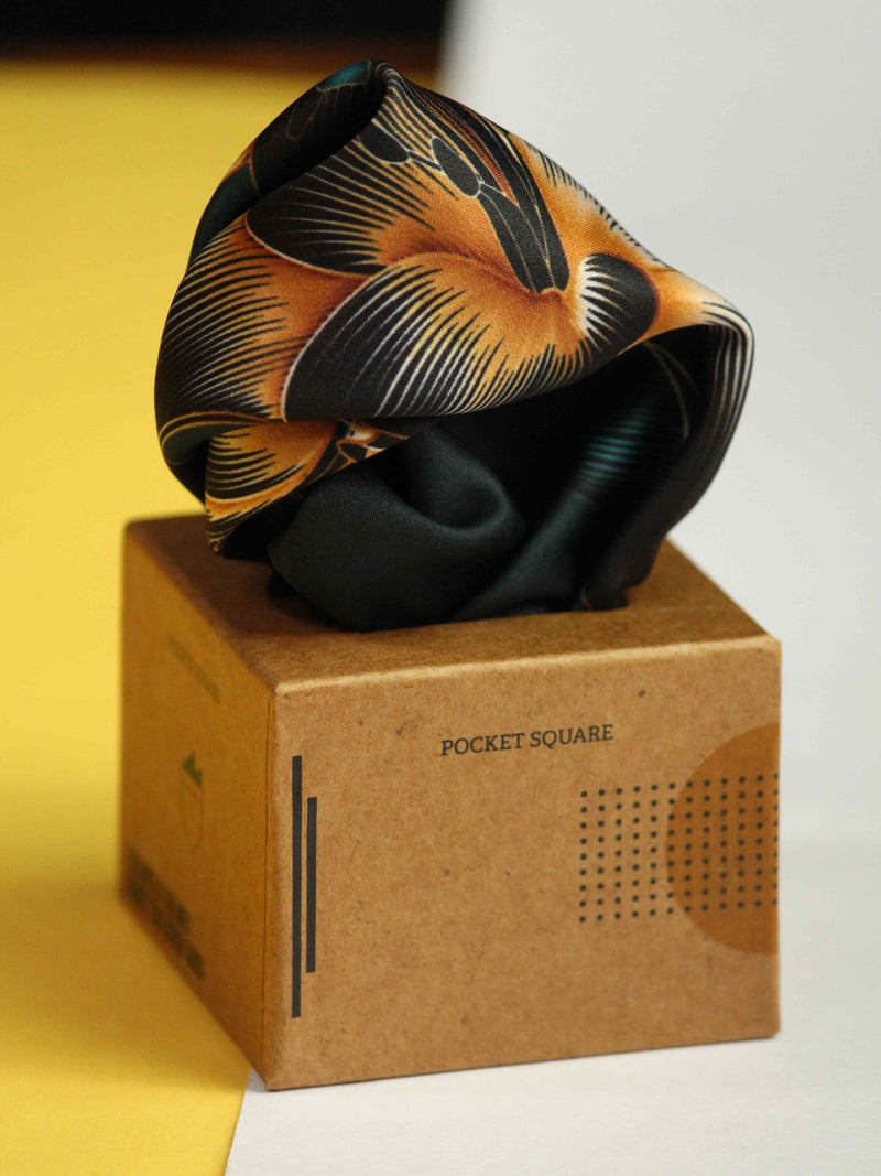 Black Floral Pocket Square - TOSSIDO