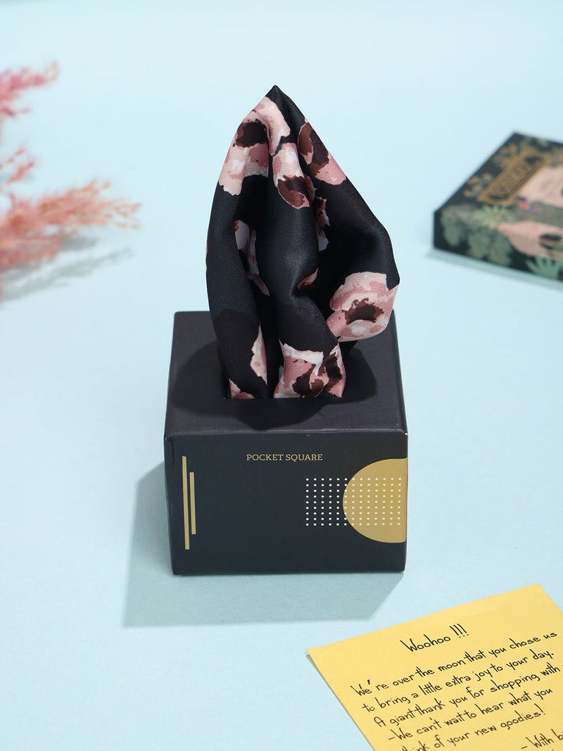 Black Floral Pocket Square - TOSSIDO