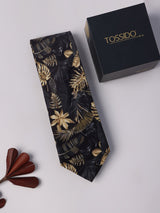 Black Floral Printed Necktie - TOSSIDO