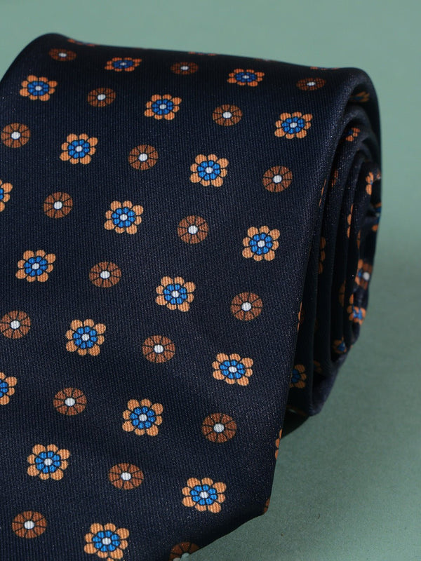 Black Floral Printed Necktie - TOSSIDO