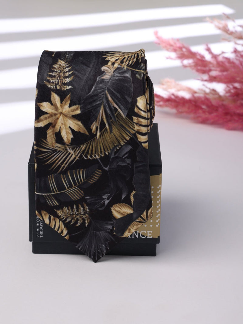 Black Floral Printed Necktie - TOSSIDO