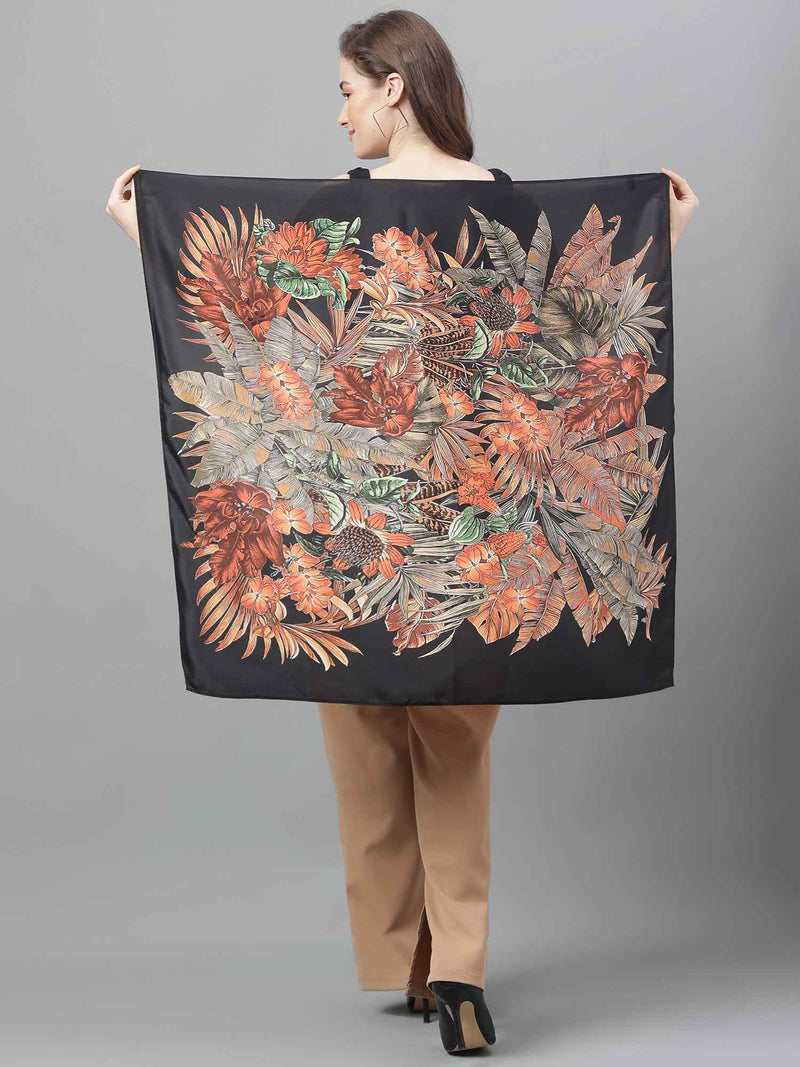 Black Floral Scarf & Scarf Bag Set - TOSSIDO